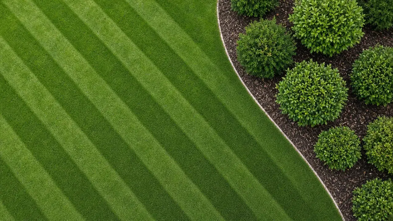 Mood image (AI-generated): a striped lawn seen from above.